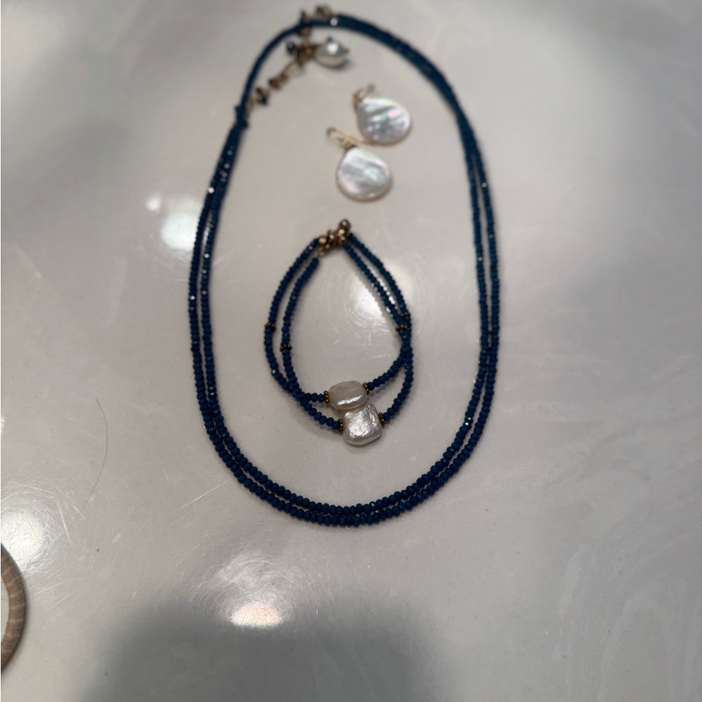 Blue and White Minimalist Necklace Collection by Peyton Williams. Never worn.
